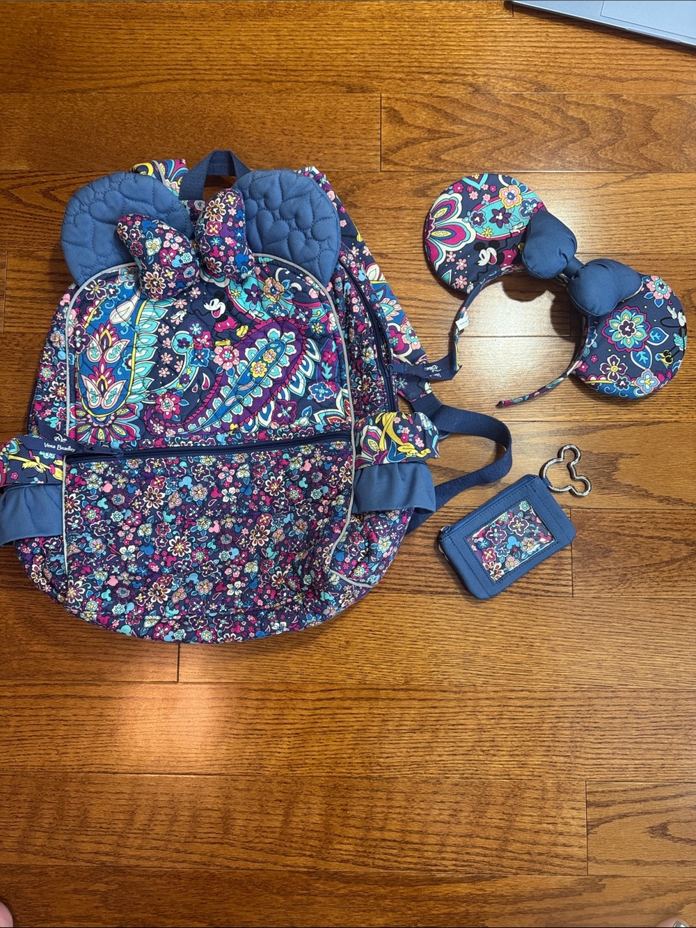 Vera Bradley Disney Floral Paisley Backpack Matching Ears Headband & Card Holder